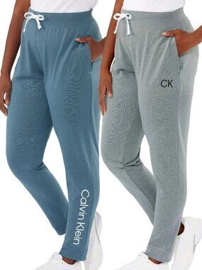 NEW Calvin Klein Women's Logo French Terry Jogger Pants, 2-pack XL Bue Gray